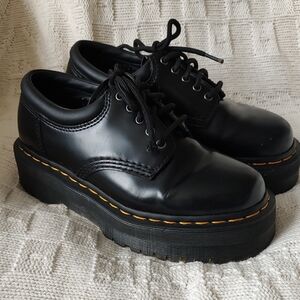 Dr. Doc Martens 8053 Black Leather Platform Classic Shoes Quad Women's 7